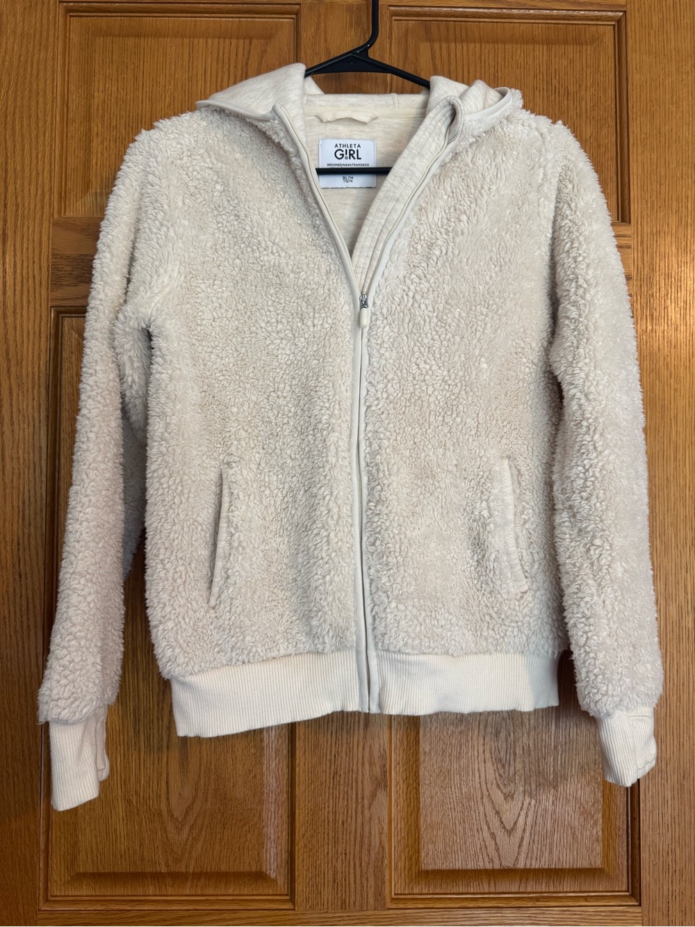 Athleta Girl So Snug Sherpa Jacket Cream Zip-Up Fleece Hoodie XL/14 EUC